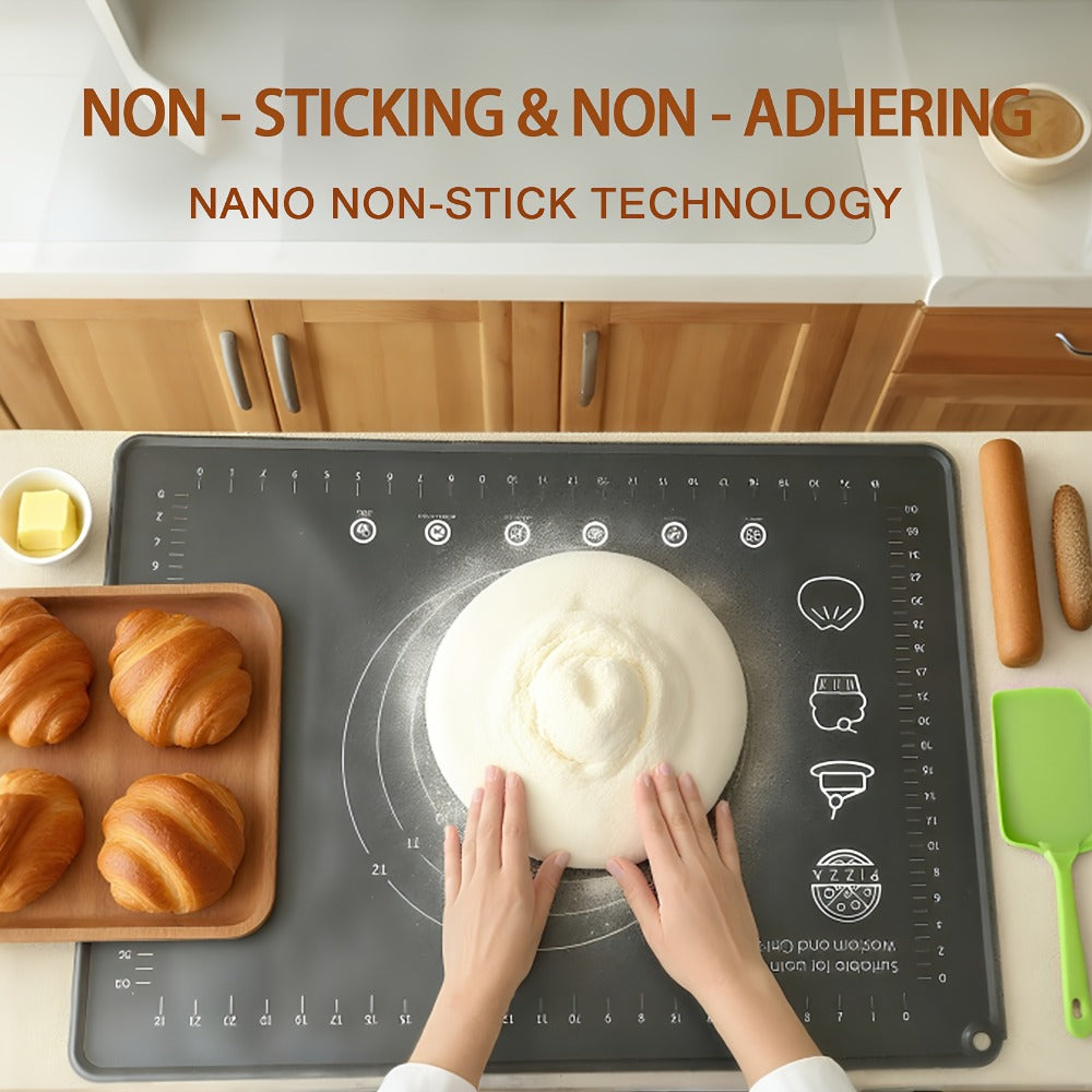 Silicone Pastry Mat Extra Thick Non-Slip Baking Mat with Measurements for Dough Rolling Pizza Cake