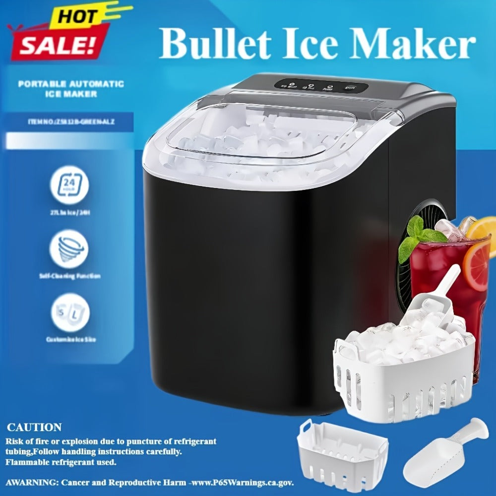 Pebble Ice Maker Countertop ¨C 26 Lbs/24H, 2 Ice Cube Sizes, Sonic Bullet Ice Machine, Auto-Cleaning, Stainless Steel, Ice Scoop & Basket, Optional Descaler Kit for Home, Kitchen, Camping & RV
