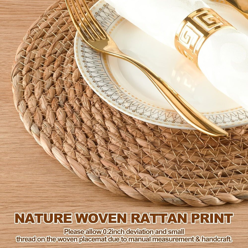 Round Placemats for Dining Table 12 Inch Boho Jute Braided Charger Plates Rattan Wicker Farmhouse Rustic Table Mats Set