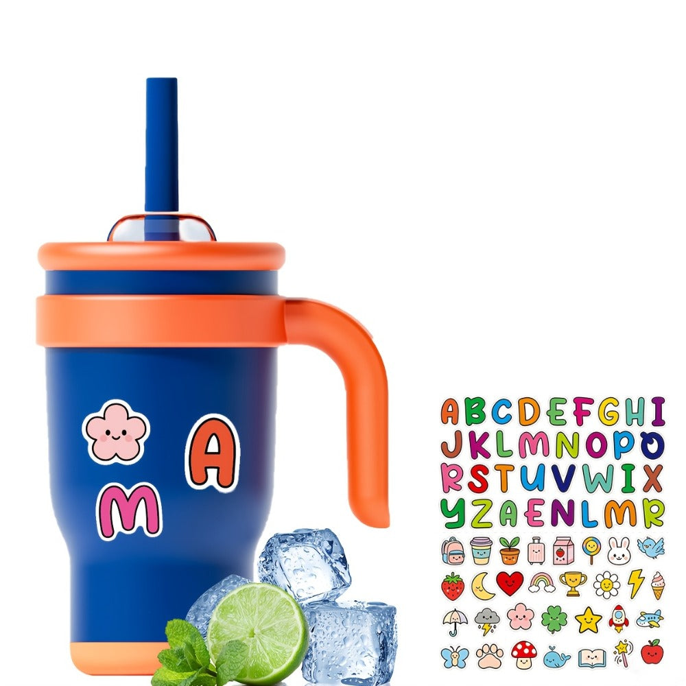 14oz Insulated Tumbler with Handle & Straw - Stainless Steel Travel Coffee Mug with Stickers, Multiple Colors