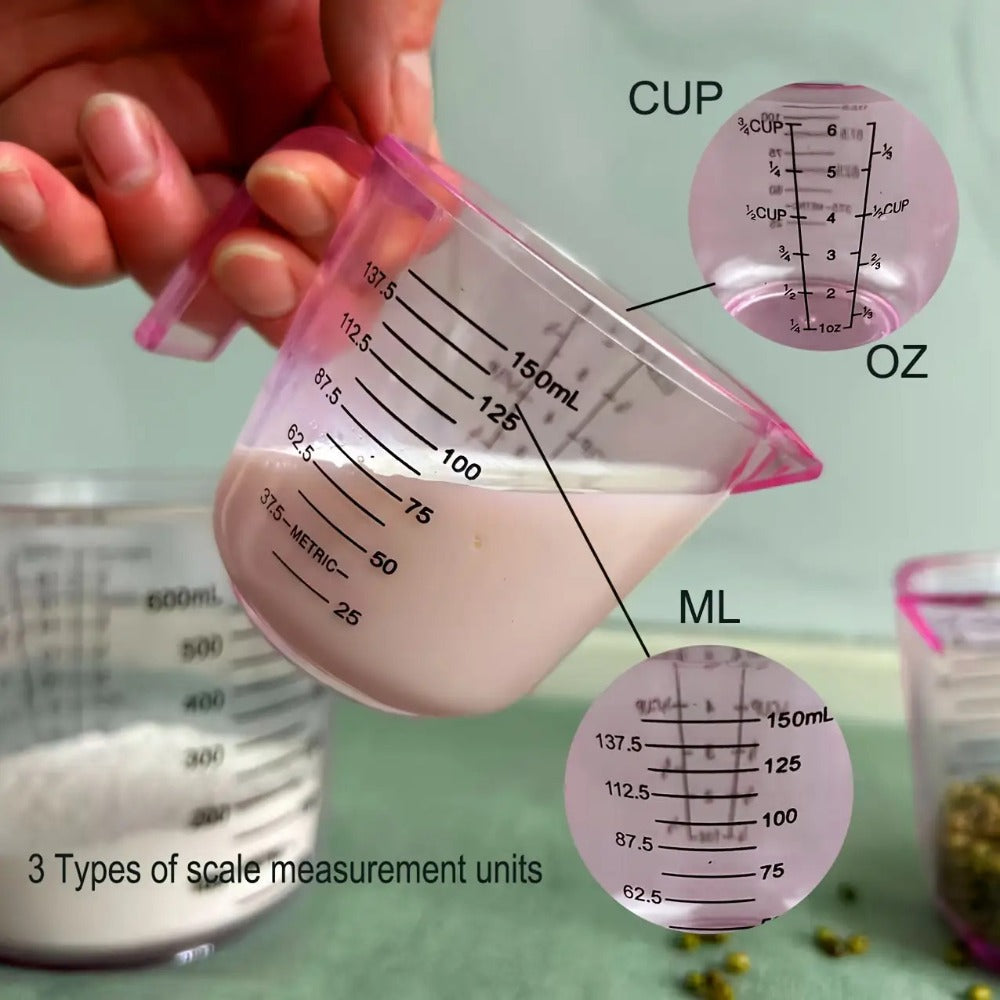 Measuring Cups and Spoon Set 4pcs - Pink Transparent Baking Measuring Cup Kit with ML OZ Cup Markings, PS Material, Kitchen Baking Cooking Accessories