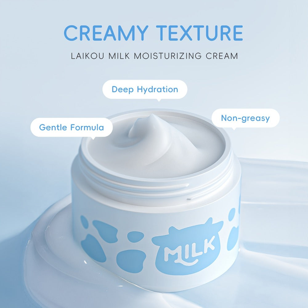 LAIKOU Milk Skincare Set 5pcs Hypoallergenic Moisturizing Face Care Routine Cleanser Serum Face Cream Cleansing Brush Hairband for All Skin Types Men Women Day Night
