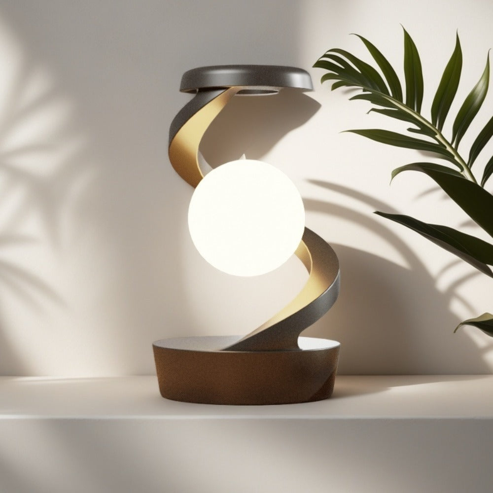 Floating Rotating Night Light with Wireless Charger ¨C Smart Desktop Visual Levitating Lamp with Light Sensor, Hand Wave Control, Atmosphere Mood Light for Bedroom Office Party Decor, Gift (Grey/White)