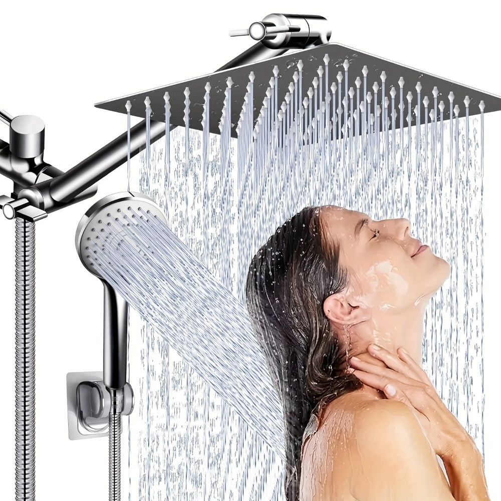 Rain Shower Head with Handheld Spray Combo 8 10 12 Inch High Pressure Rainfall Showerhead Adjustable Arm Wall Mount Chrome Black Bathroom