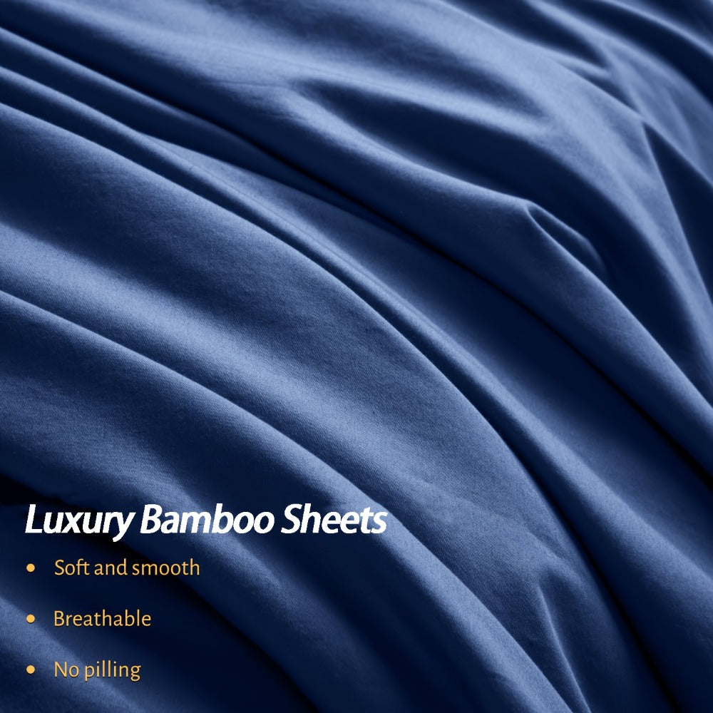 Bamboo Bed Sheet Set 4 Piece Extra Deep Pocket Cooling Breathable Soft Wrinkle Free Hotel Luxury Fitted Sheet Flat Sheet Pillowcases Twin Full Queen King