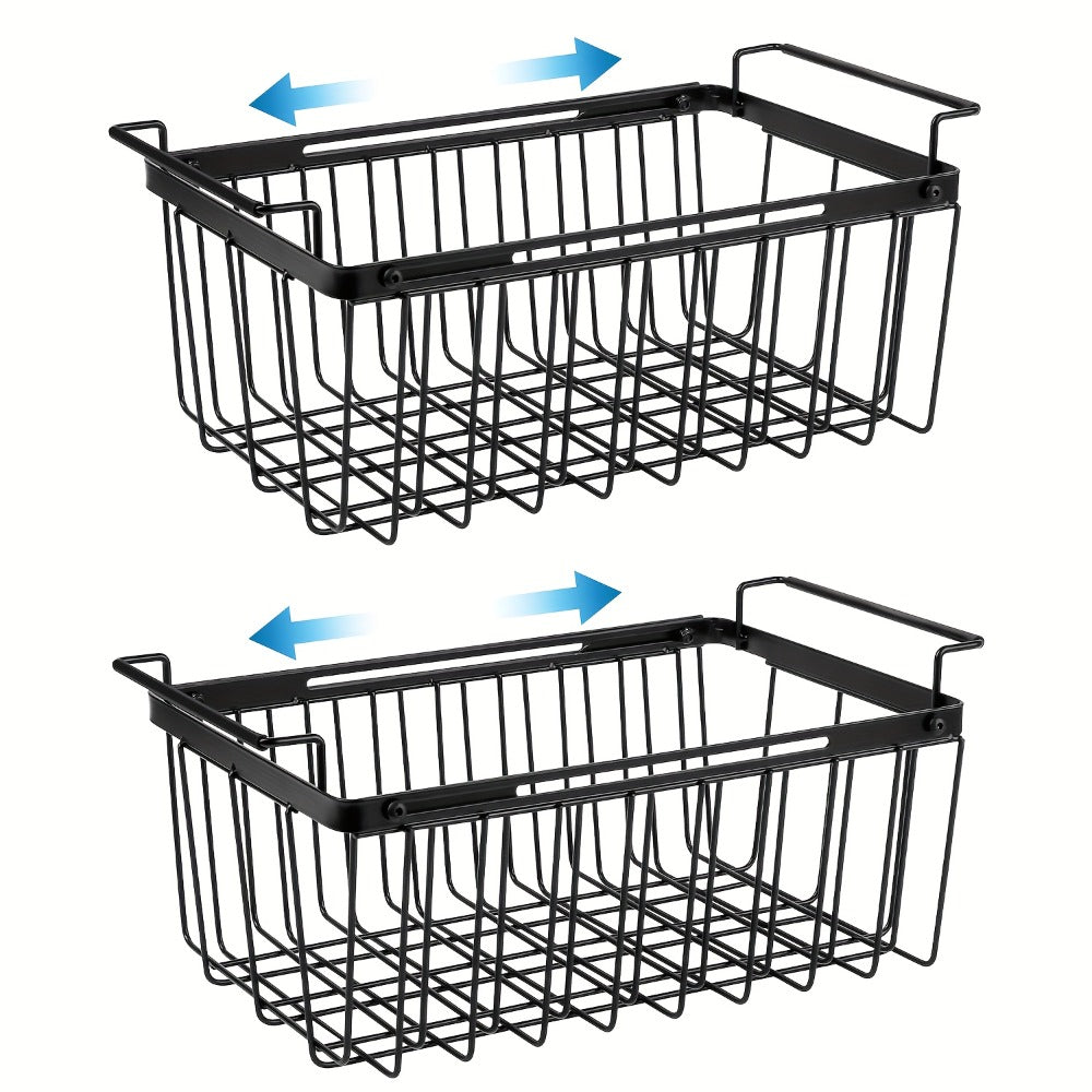 Freezer Organizer Bins, Expandable Chest Freezer Baskets with Hanging Handles ¨C Adjustable Wire Basket 15.6¡± to 24.3¡±, Heavy-Duty Iron Rust-Proof Deep Freezer Storage for Most Chest Freezers, 2 Pack