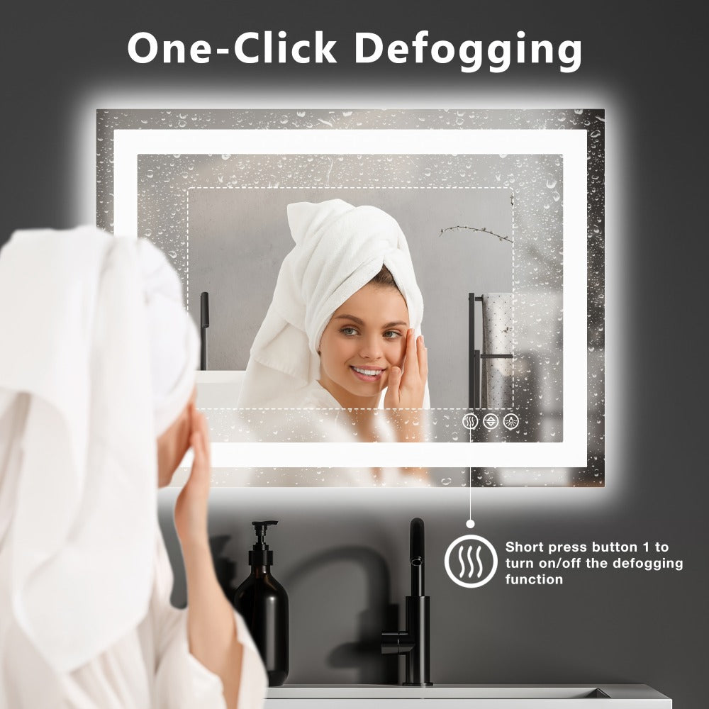 LED Bathroom Mirror with Anti-Fog ¨C Dimmable Vanity Mirror, 3 Color Lighting Modes, Dual Light Source, Wall Mounted Horizontal or Vertical, Tempered Glass, Multiple Sizes