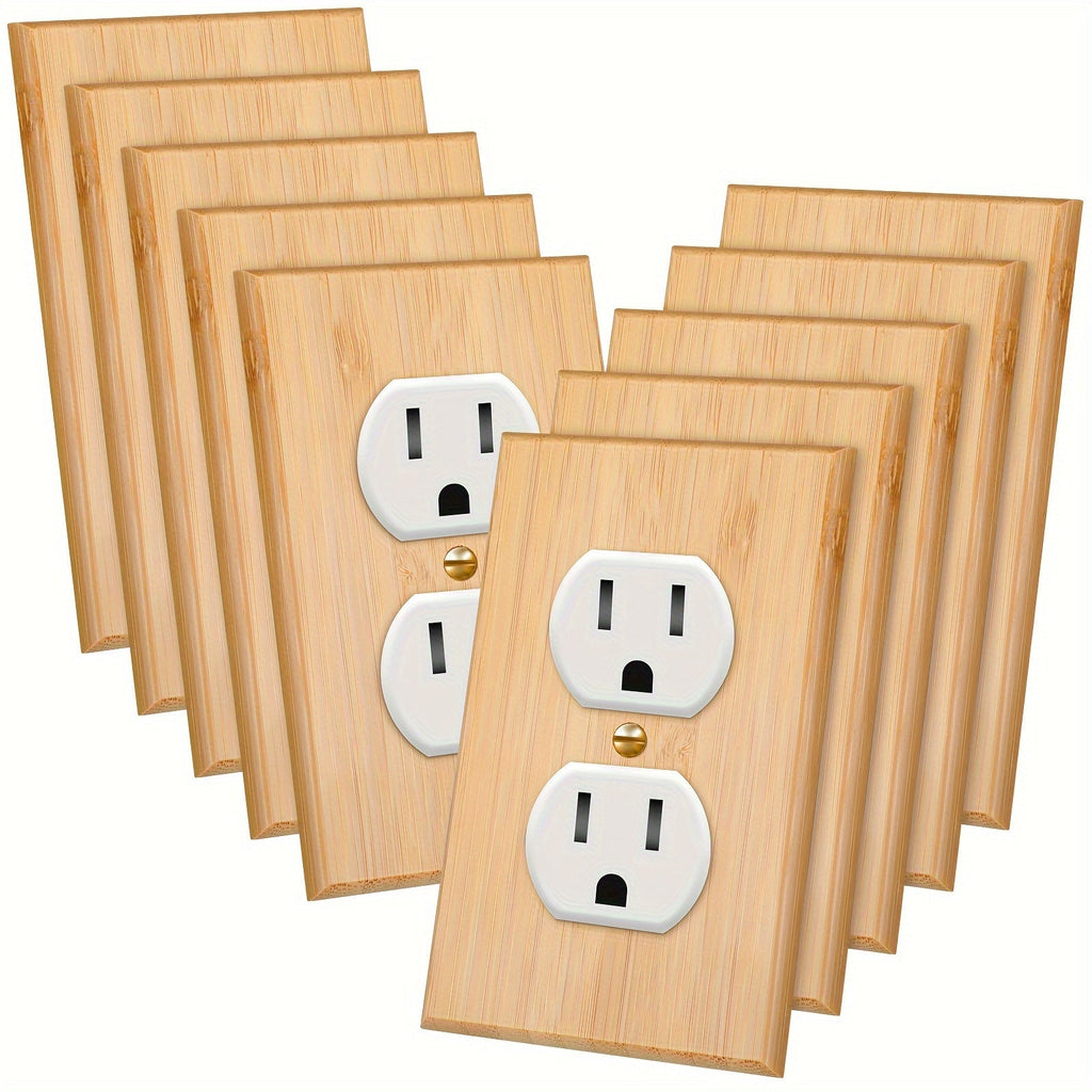 Wood Light Switch Panel Covers Set of 10 ¨C Bamboo Solid Wood Socket Plates 4.5x2.76in, Double Hole, for Bedroom Kitchen Home Wall Decor