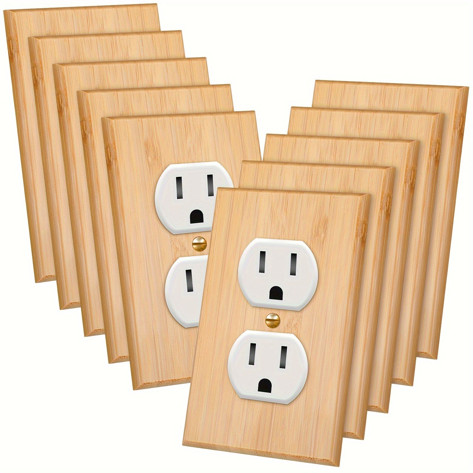 Wood Light Switch Panel Covers Set of 10 ¨C Bamboo Solid Wood Socket Plates 4.5x2.76in, Double Hole, for Bedroom Kitchen Home Wall Decor