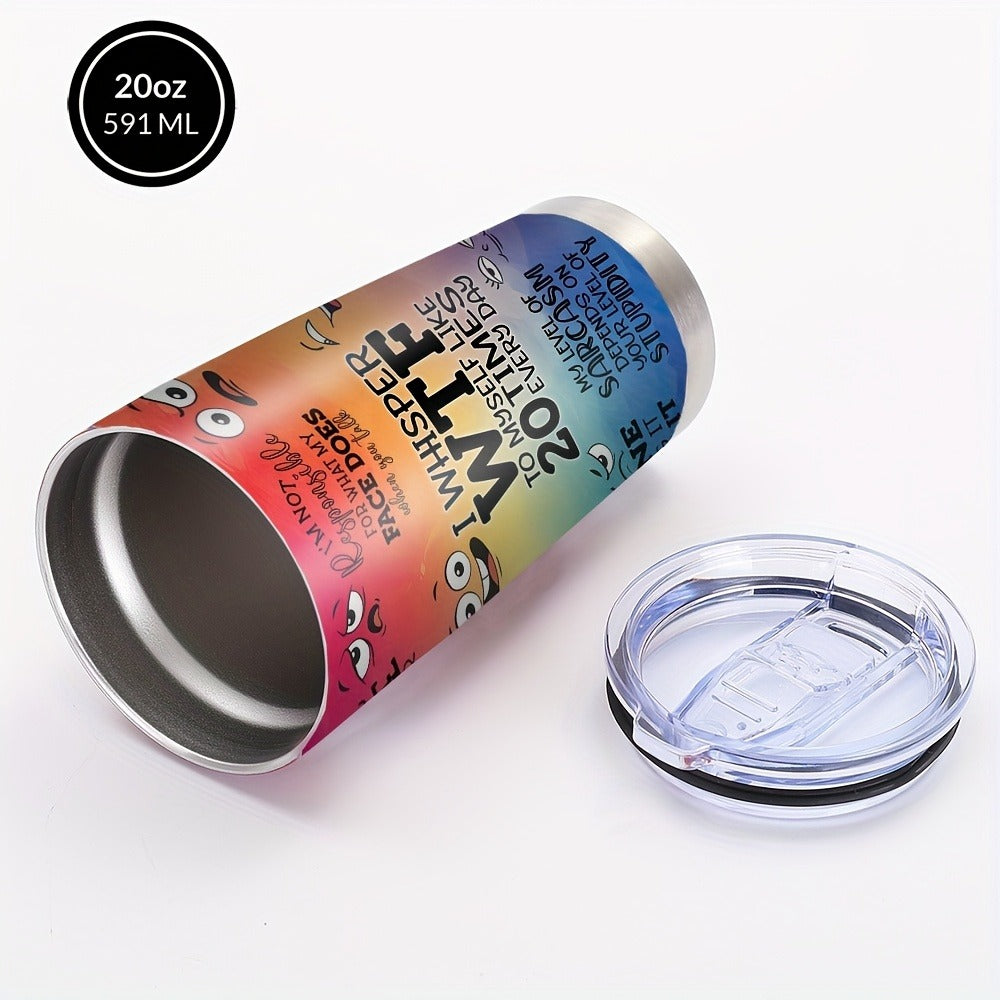 Insulated Tumbler 20oz with Lid & Straw Rainbow Humor Pattern Stainless Steel Travel Coffee Mug Hot Cold Drinks Gift for Women Men Coworker Birthday Christmas