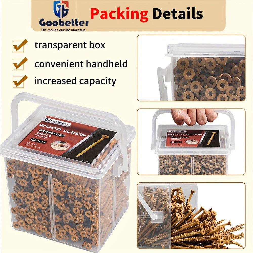 400pcs #10 x 3-1/2¡± Torx Wood Screws Rust Resistant Yellow Ceramic Coating ¨C Flat Head Fully Threaded Self-Tapping Screws for Wood Fastening Decking & Construction