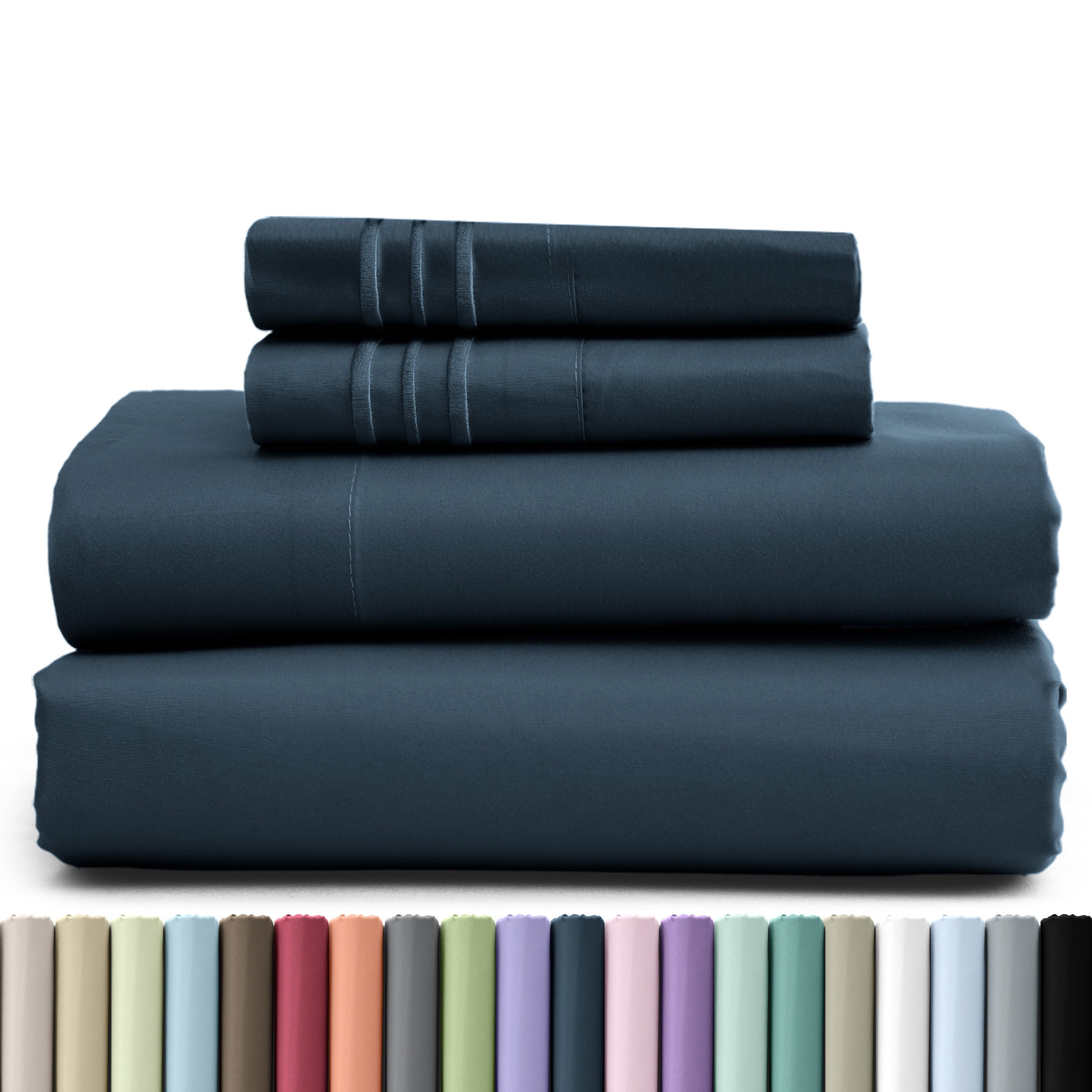 Fitted Sheet Set 4 Piece Microfiber Deep Pocket Bed Sheets - Soft Brushed Bedding Set with Pillowcases, All Season Cooling Sheet Set, 16 Inch Deep Pocket, Multiple Colors & Sizes