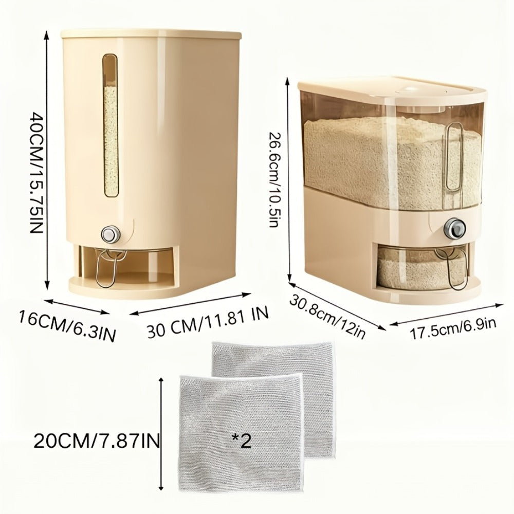 Rice Storage Container Airtight Sealed Moisture-Proof Insect-Proof Food Grade PET Grain Bin with Measuring Cup Flip-Top Lid 11lbs 22lbs White Transparent