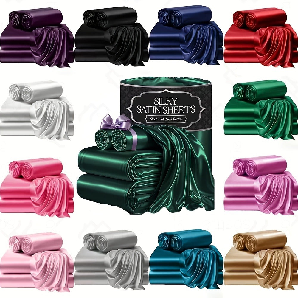 Satin Bed Sheets Set 2100TC Ultra Soft 3/4pcs ¨C Silky Smooth Breathable Satin Bedding for Twin Full Queen King, 5-Star Luxury Hotel Experience, Solid Color, 7 Colors Available
