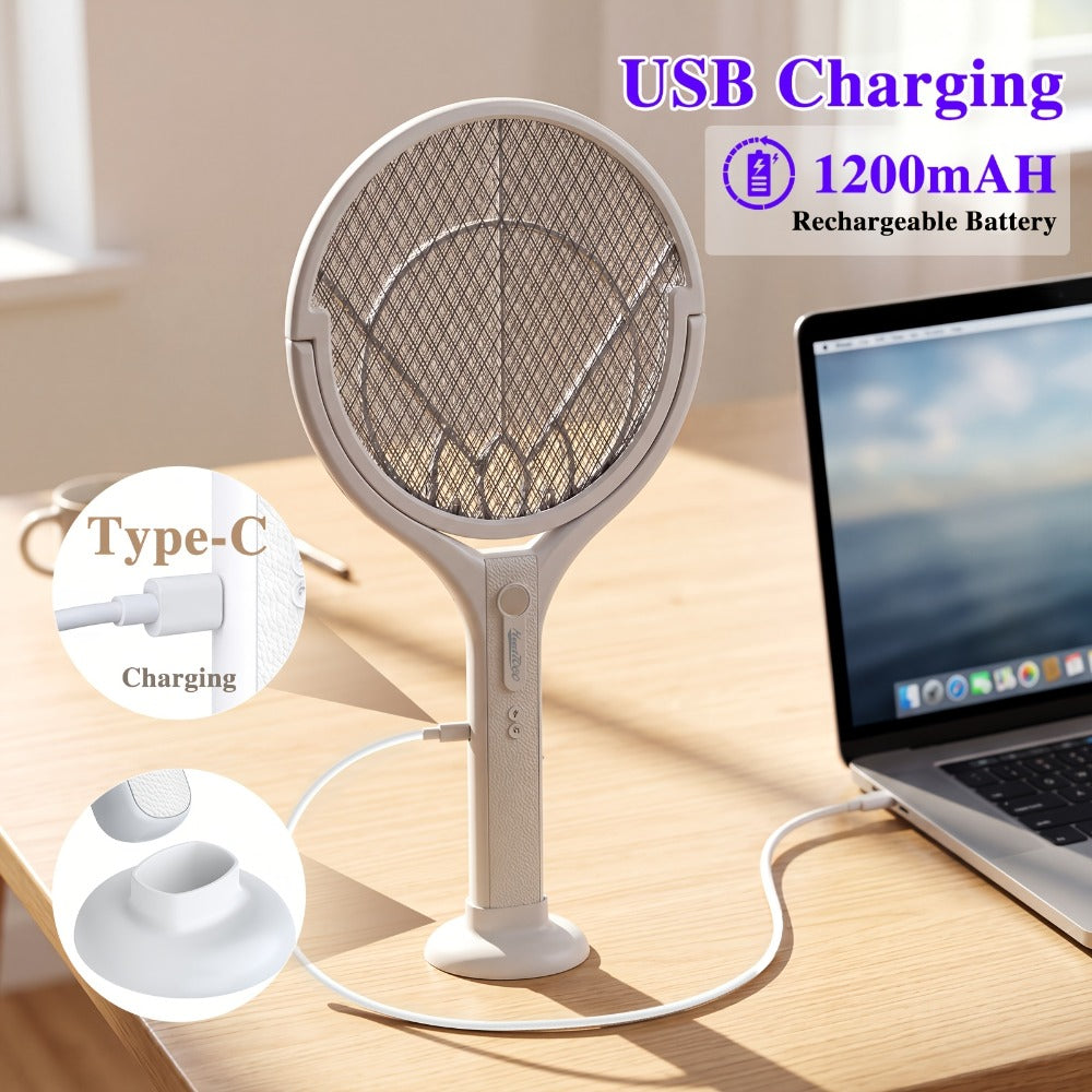 Electric Fly Swatter Racket 4000V ¨C Rechargeable Mosquito Killer Zapper with Auto One-Touch Kill, Detachable Head, USB Type-C Charging, Cordless Bug Zapper for Indoor & Outdoor Use, Pet-Safe Pest Control