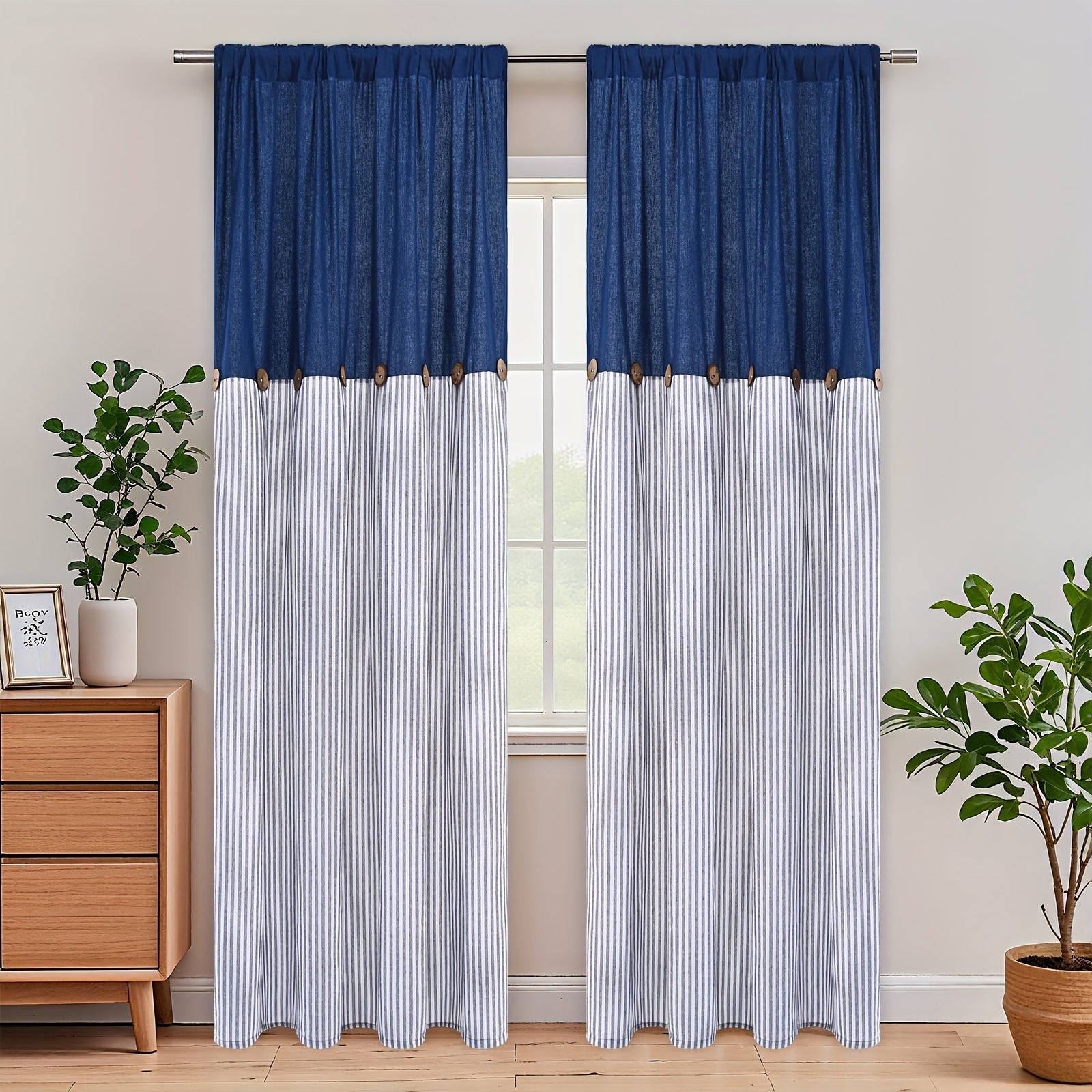 Bohemian Striped Patchwork Curtains, Semi-Sheer Rod Pocket Window Curtains for Bedroom Living Room Kitchen Cafe, Country Cottage Style, 1 or 2 Panels, Multiple Colors & Sizes