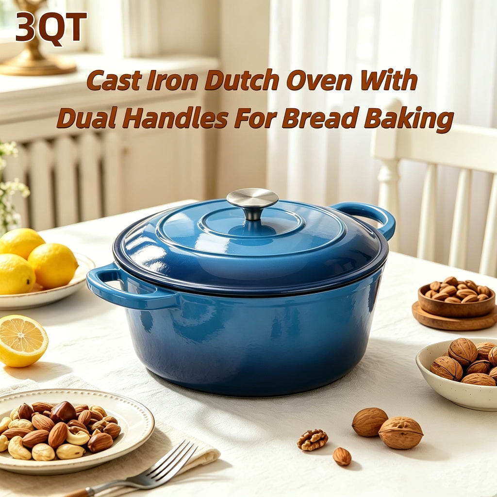 Enameled Cast Iron Dutch Oven with Lid & Dual Handles, Non-Stick Enamel Coated Heavy Duty Cookware for Bread Baking, Braising & Slow Cooking, Superior Heat Retention, Orange, Red & Blue