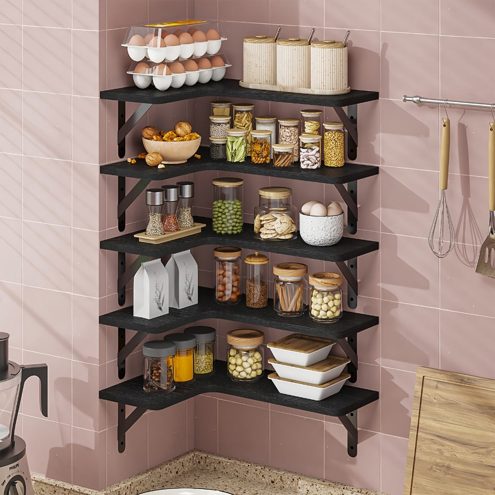 Corner Floating Shelves Wall Mounted Set ¨C Multi-Color Rustic Corner Shelf for Bedroom, Bathroom, Kitchen & Living Room