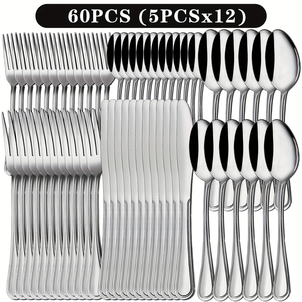 Stainless Steel Flatware Cutlery Set ¨C Mirror Polished, Dishwasher Safe, Silver & Black Options, Service for 4 / 8 / 12 ¨C Kitchen Utensil Set for Home, Restaurant & Wedding Gift