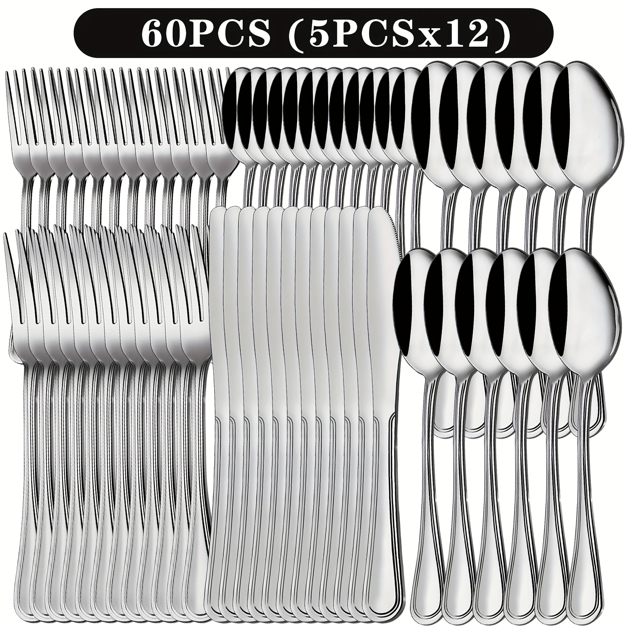 Stainless Steel Flatware Cutlery Set ¨C Mirror Polished, Dishwasher Safe, Silver & Black Options, Service for 4 / 8 / 12 ¨C Kitchen Utensil Set for Home, Restaurant & Wedding Gift