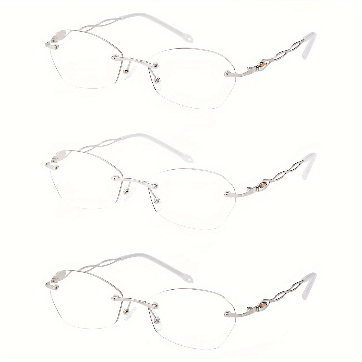 Rimless Reading Glasses for Women 3 Pack - Blue Light Blocking Lightweight Metal Frameless Readers with Anti Eyestrain Lenses, Multiple Colors and Magnifications 1.0X to 4.0X