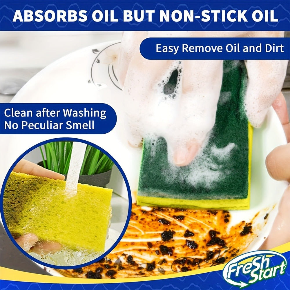 Non-Scratch Cellulose Sponge Dual-Sided with Tough Scouring Pad ¨C Dishwashing Sponges for Kitchen, Dishes & Bathroom, Absorbent & Durable, Green or Blue, 9/12/18/27 Pack Value Sets