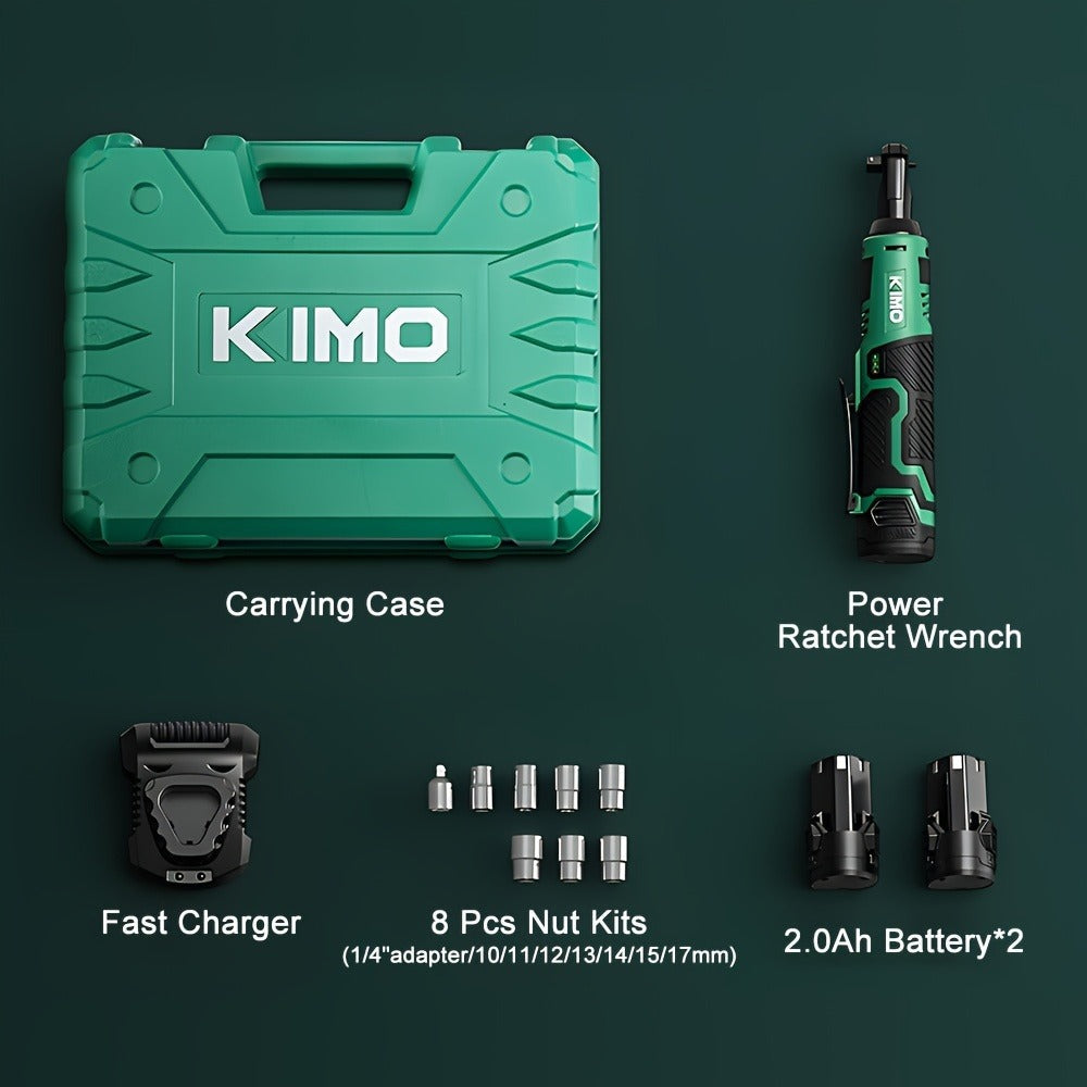 Cordless Ratchet Wrench 3/8 Inch 12V ¨C KIMO 40ft-lb Torque Power Ratchet Set with 2.0Ah Battery, Fast Charger & 8 Sockets