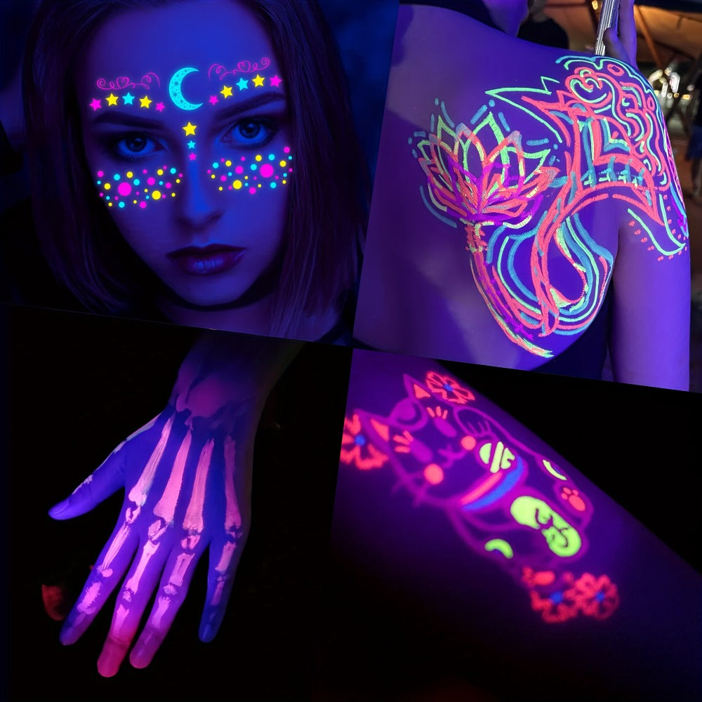 UV Fluorescent Tattoo Ink Set 8 Colors ¨C Professional Long-Lasting Blacklight Tattoo Pigment for Body Art, Permanent Makeup & DIY Tattoo ¨C Vibrant Neon Violet Glow Ink