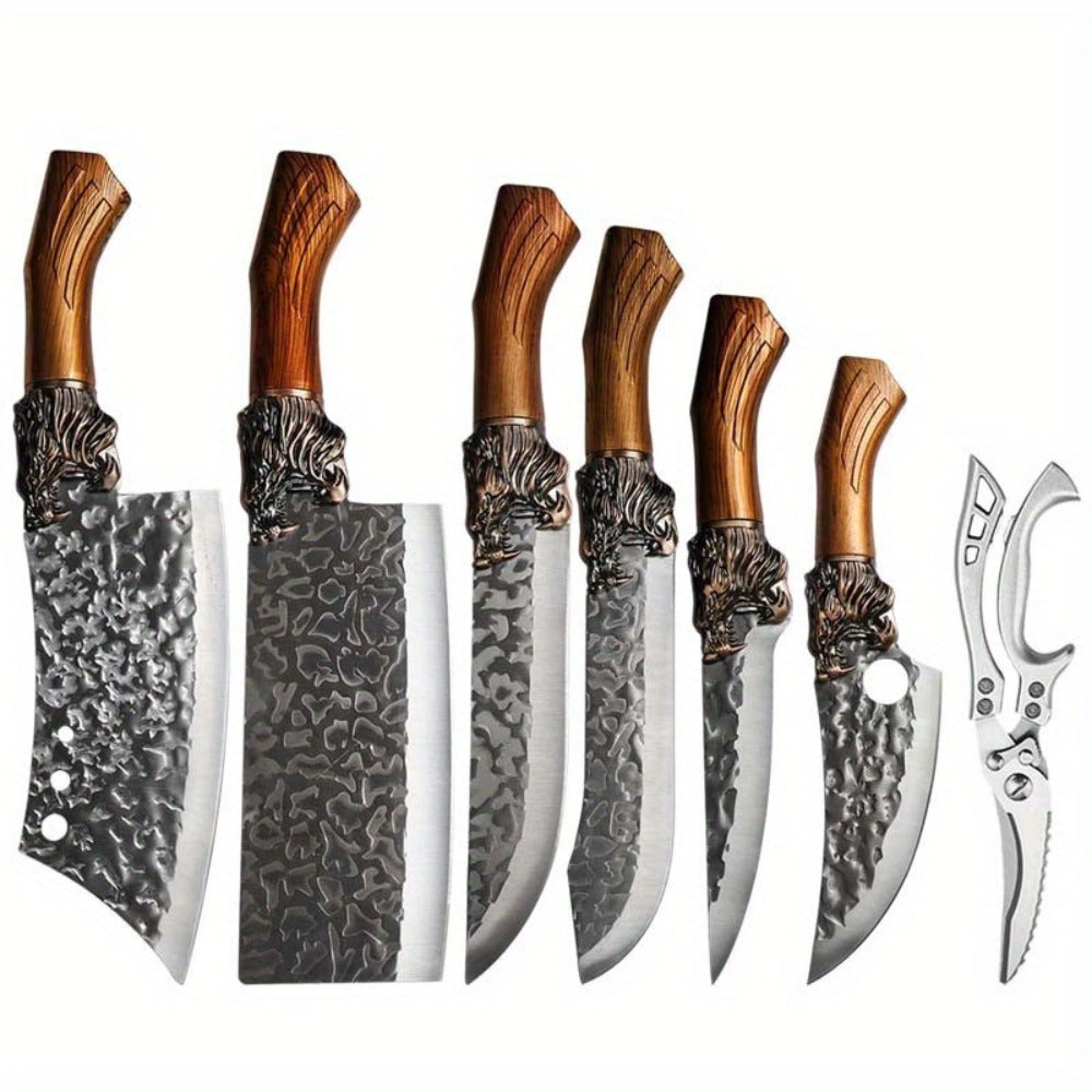 Kitchen Knife Set 3/7pc Professional Chef Knife Set with Butcher Boning Scissors | Stainless Steel Cooking Knives for Home Hotel Camping