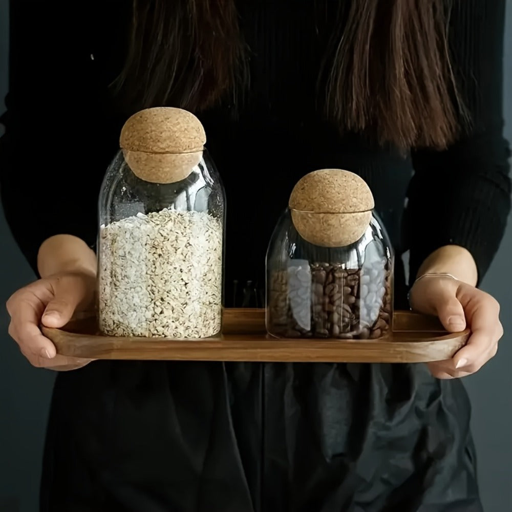 Glass Storage Jars with Cork Lid Set of 3 | 17oz 500ml Airtight Glass Containers with Spherical Cork Stopper | Kitchen Organizer for Tea Nuts Candy Spices Dried Flowers