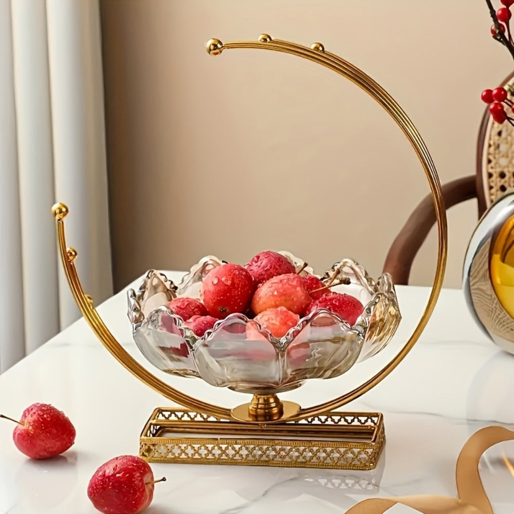 Glass Fruit Bowl Decorative Serving Tray - Modern Minimalist Centerpiece for Living Room, Dining & Kitchen | European Luxury Style Home Decor, Party Display for Thanksgiving, Christmas & New Year