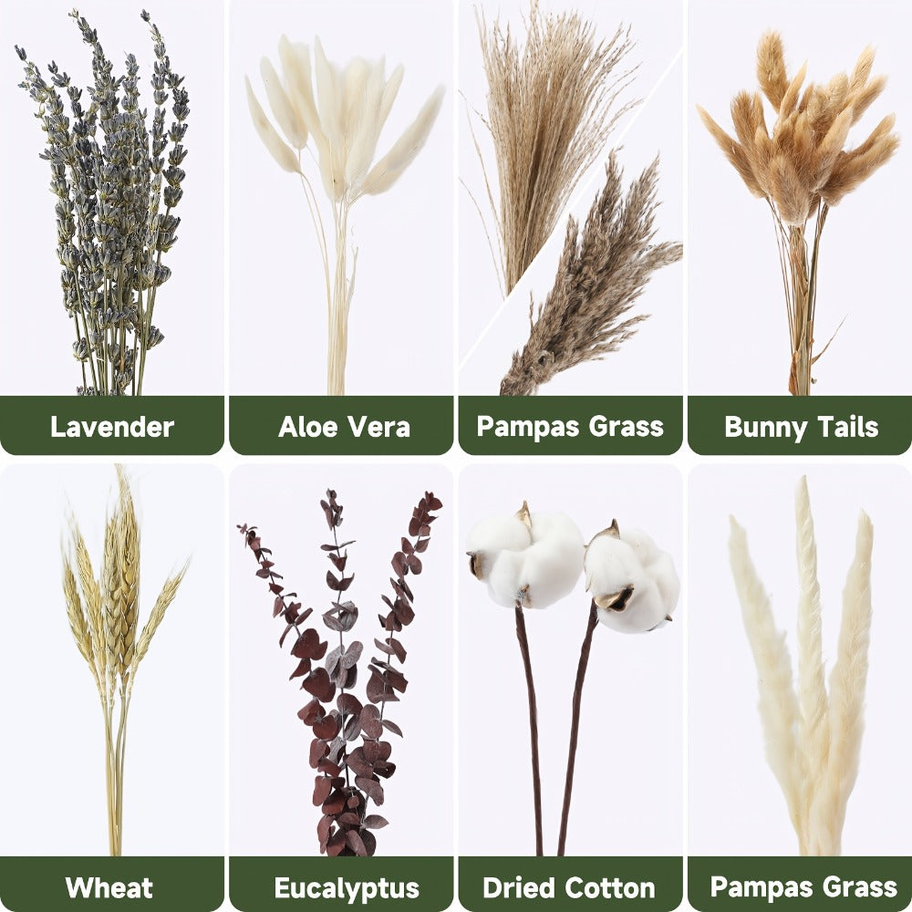 Dried Flower Bouquet 80pcs ¨C Pampas Grass, Bunny Tails, Eucalyptus, Lavender & Wheat Stems for Rustic Boho Home Decor, Vase Filler, Fall Decorations, Wedding Centerpiece & Floral Gift Arrangement