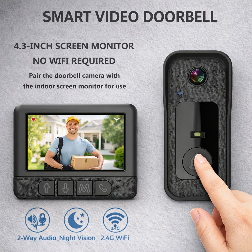Smart Video Doorbell Wireless Touchscreen Display | Motion Detection 2-Way Audio Local Storage No Subscription | Easy No-Wire Install Home Security Doorbell Camera System