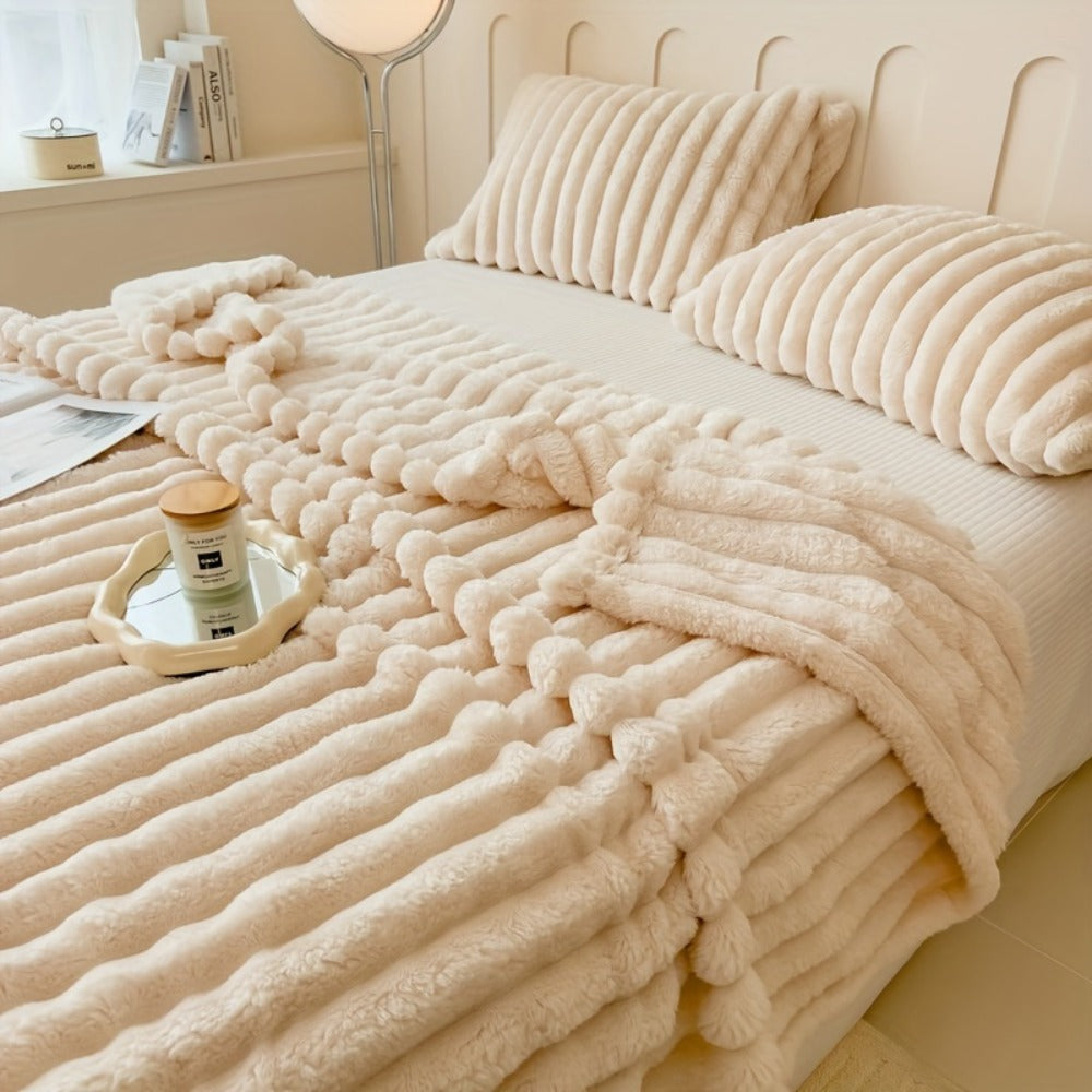 Plush Faux Fur Blanket ¨C Imitation Rabbit Fur 300-350gsm Knit Throw for Sofa, Bed & Travel, All Season, 3 Colors, 2 Sizes