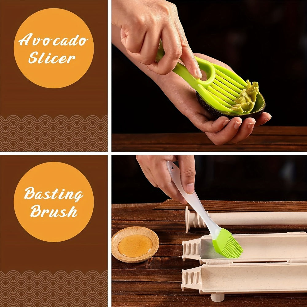 Sushi Making Kit 22-in-1 with Bamboo Rolling Mats Chef Knife Triangle Nigiri Gunkan Molds Chopsticks Beginner Guide ¨C Complete DIY Sushi Set for Home Kitchen Japanese Cooking Gift