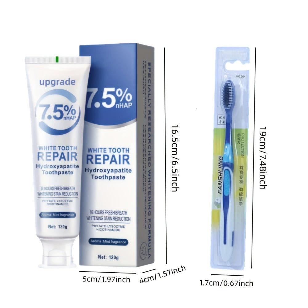 Hydroxyapatite Toothpaste 3-Pack 7.5% Nano Formula Whitening Toothpaste with Toothbrush Teeth Whitening Fresh Breath Enamel Repair Oral Care Set for Home and Travel Gift for Women Men