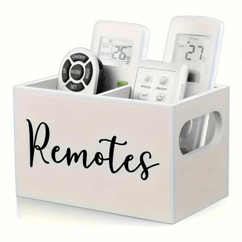 Remote Control Holder Wood Desk Organizer Multi-Compartment Storage Box for Remotes Office Supplies Minimalist Black Desktop Organizer for Living Room Bedroom Coffee Table