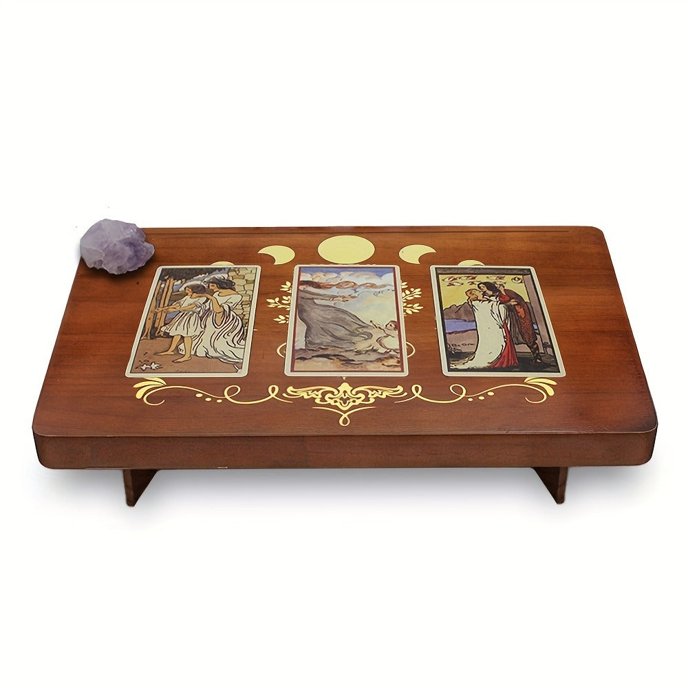 Crystal Display Stand Wooden Divining Table for Meditation Altar Witchcraft Decor - Bohemian Spiritual Tabletop Organizer for Crystals, Tarot Cards & Ritual Accessories, Boho Home Decor