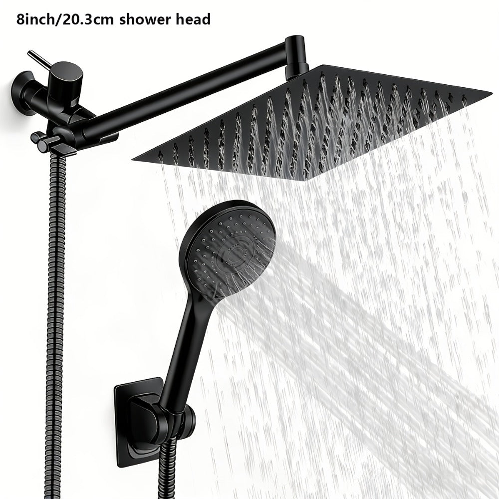 High Pressure Rainfall Shower Head Combo with Handheld Spray ¨C 9 Spray Settings, 180¡ã Adjustable Bracket, Stainless Steel Hose, Anti-Clog Nozzles, Modern Bathroom Shower System