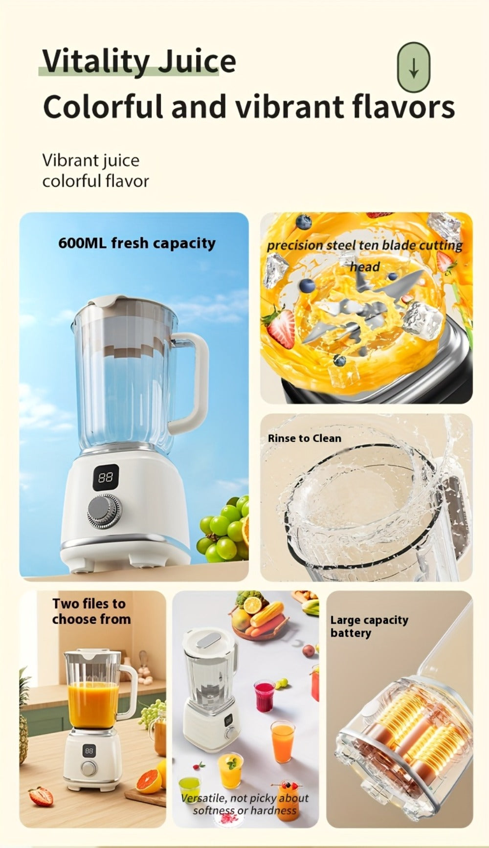 USB Rechargeable Portable Juicer Blender with Digital Display for Smoothies & Shakes | Home Office Travel