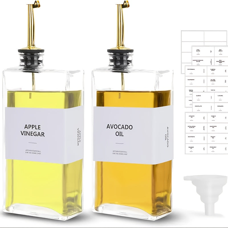 Glass Oil Dispenser Bottle 350ml - Olive Oil Vinegar Soy Sauce Coffee Syrup Dispenser for Kitchen, Rectangular Stable Design, Set of 2 or 4, Gold Silver Black White