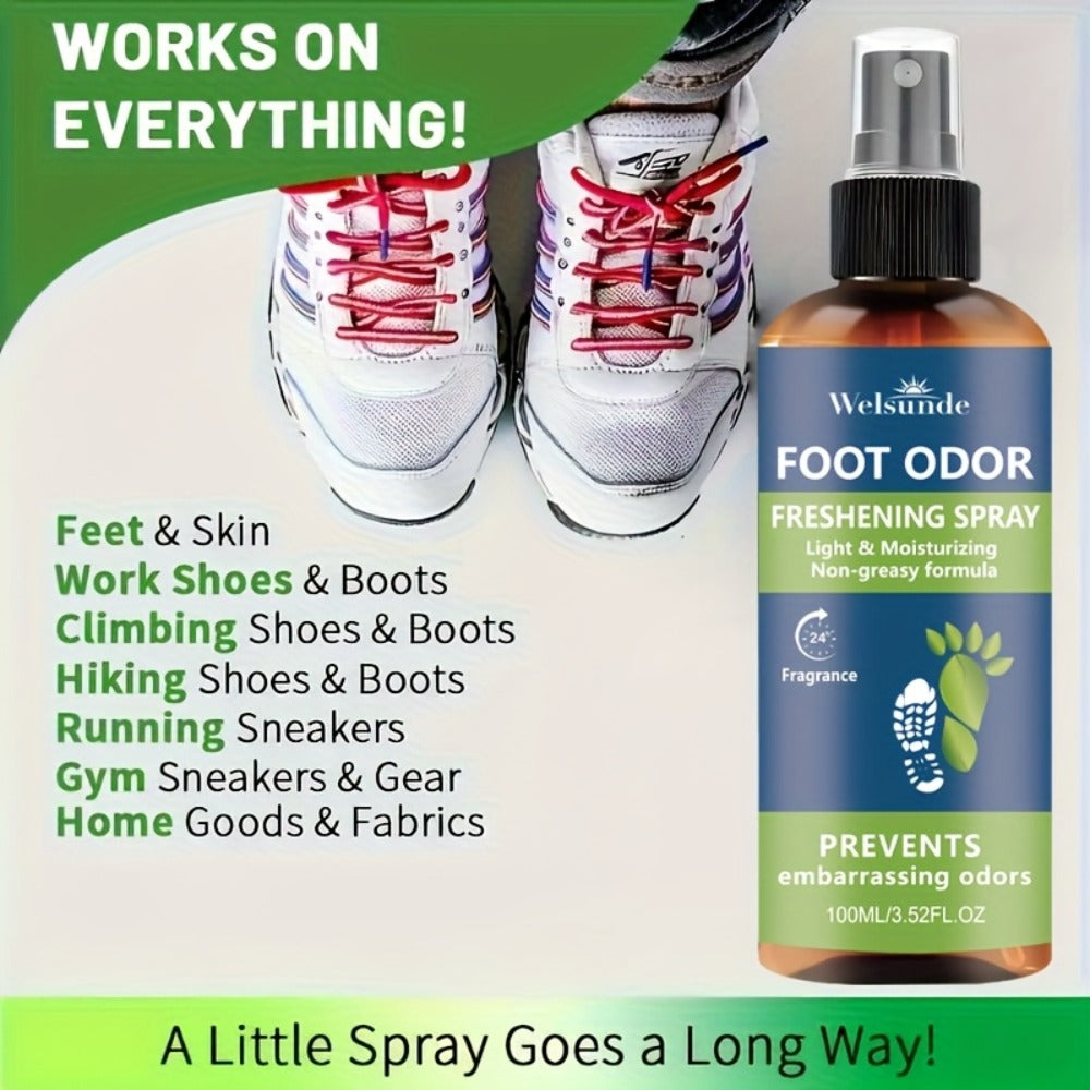 Foot & Shoe Deodorant Spray - Odor Control & Long-Lasting Freshness, Quick-Absorbing Non-Greasy Formula, Hypoallergenic, 100ml/3.52fl.oz, for Men & Women