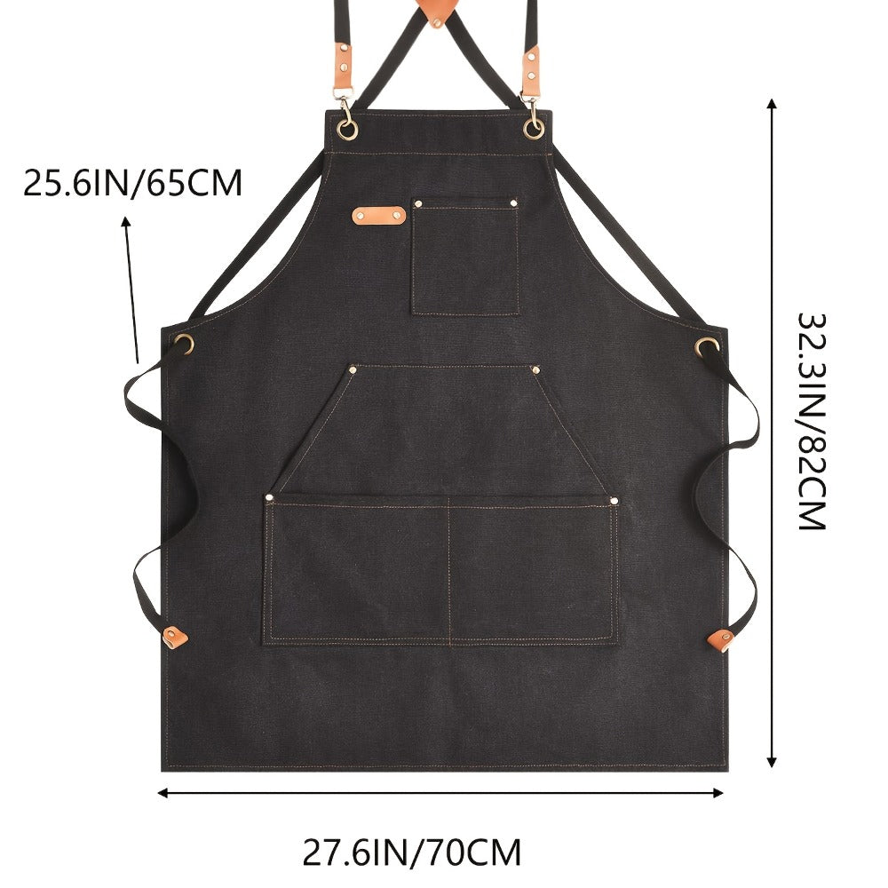 Chef Apron Crossback Canvas Work Apron with Extra Large Pockets for Men Women - Professional Kitchen Cooking BBQ Gardening Workshop Bib Apron Heavy Duty