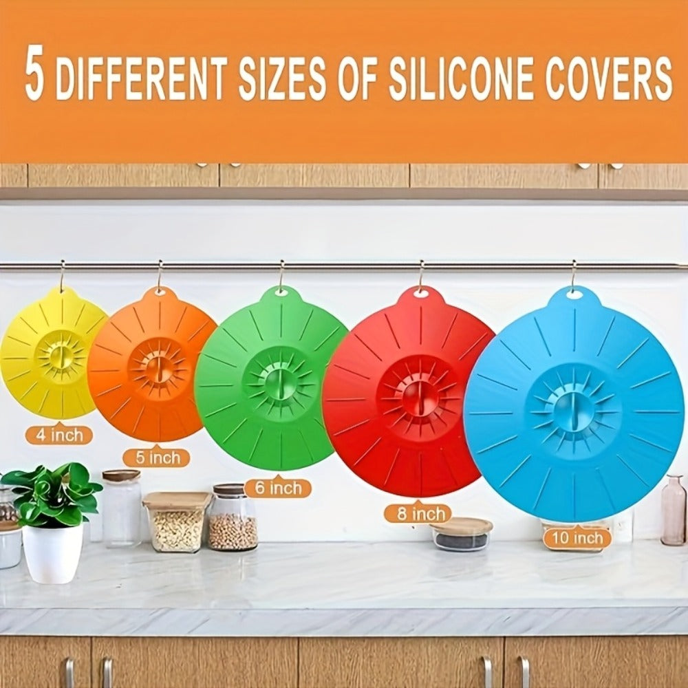Silicone Food Lids 7 Pack 5 Sizes Reusable Stretch Lids for Bowls Cups Pots Pans ¨C BPA Free Microwave Splatter Cover Airtight Leakproof Food Storage Lids Dishwasher Freezer Safe