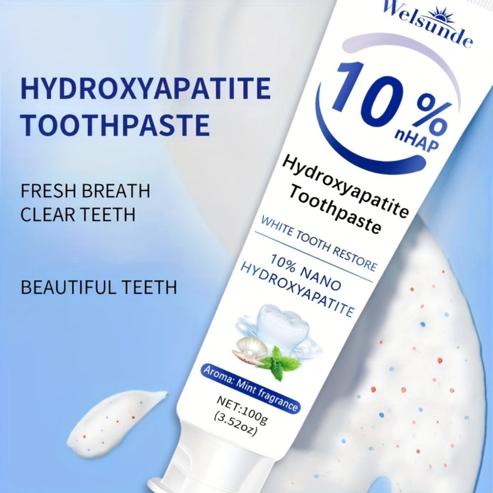 Hydroxyapatite Toothpaste 4-Pack ¨C 10% Nano Formula with Baking Soda, Deep Cleaning & Whitening Gel, Mint Fresh Breath, Fluoride-Free Daily Oral Care for Everyone, Home & Travel Sleek Tube Design (400g)