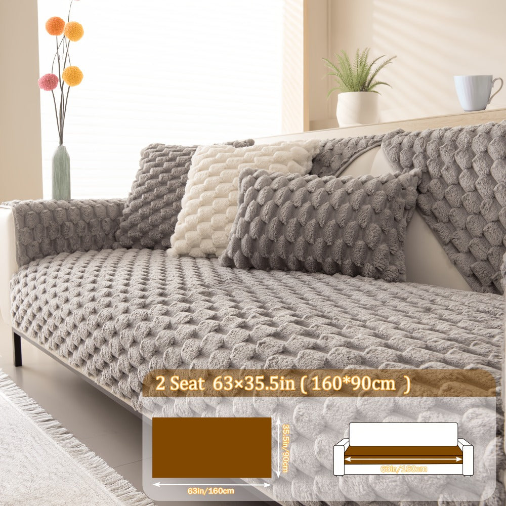 Non-Slip Sofa Cushion Cover Fuzzy Couch Pad Anti-Scratch Pet Friendly Machine Washable Fits 2 3 4 Seat Sectional Recliner 35.5 Inch Wide Beige Light Brown Grey