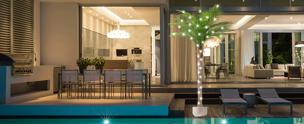 Large Artificial Palm Tree 7ft 8ft 9ft, UV Resistant Faux Tropical Palm Tree with Realistic Leaves for Outdoor Patio Garden Yard, Indoor Living Room Hotel Pool Sunroom Christmas Decor
