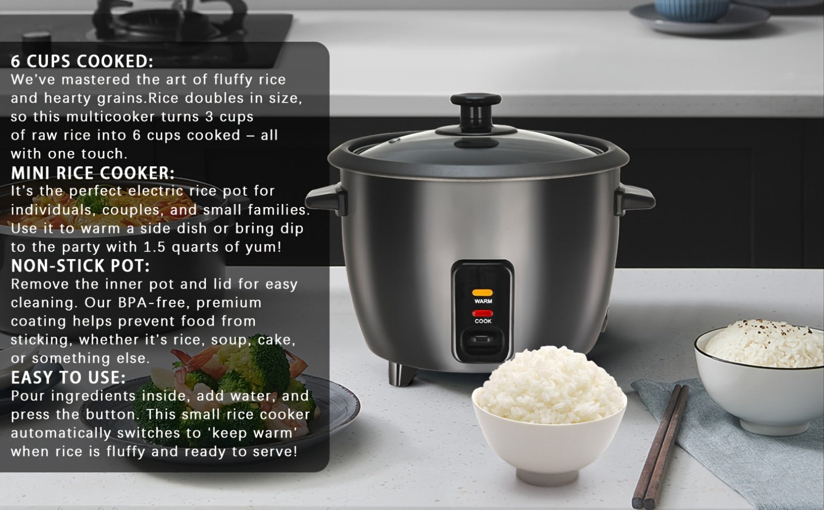 Rice Cooker & Yogurt Maker 1.5Qt ¨C 6-Cup Non-Stick Electric Rice Cooker with Auto Keep Warm, One-Touch, Stainless Steel Liner, Steamer for Rice, Oatmeal, Soup & Yogurt