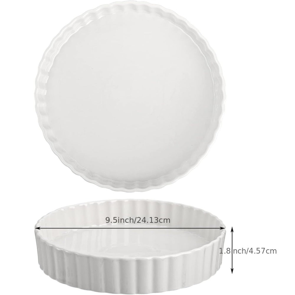 Ceramic Quiche Pan Set of 2, 9.5 Inch Fluted Tart Dish for Oven Baking, Non-Stick Pie Dish for Quiche Lorraine, Chicken Pot Pie, Tart, Flan