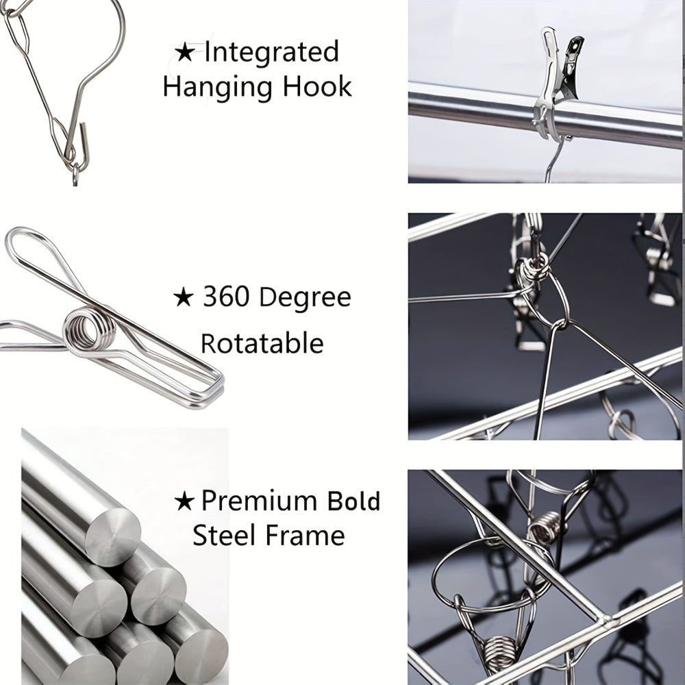 Clothes Drying Rack with Clips Stainless Steel Laundry Hanger Windproof Skidproof Multi-Clip Sock Underwear Dryer for Home Bedroom Balcony ¨C 30/40/50 Clips